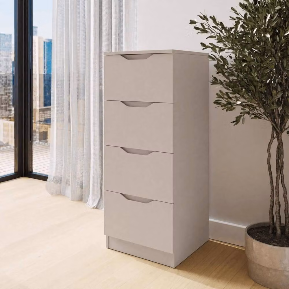 Havendro Matt Putty 4 Drawer Chest in Grey with Recessed Handles and Central Runners – 2