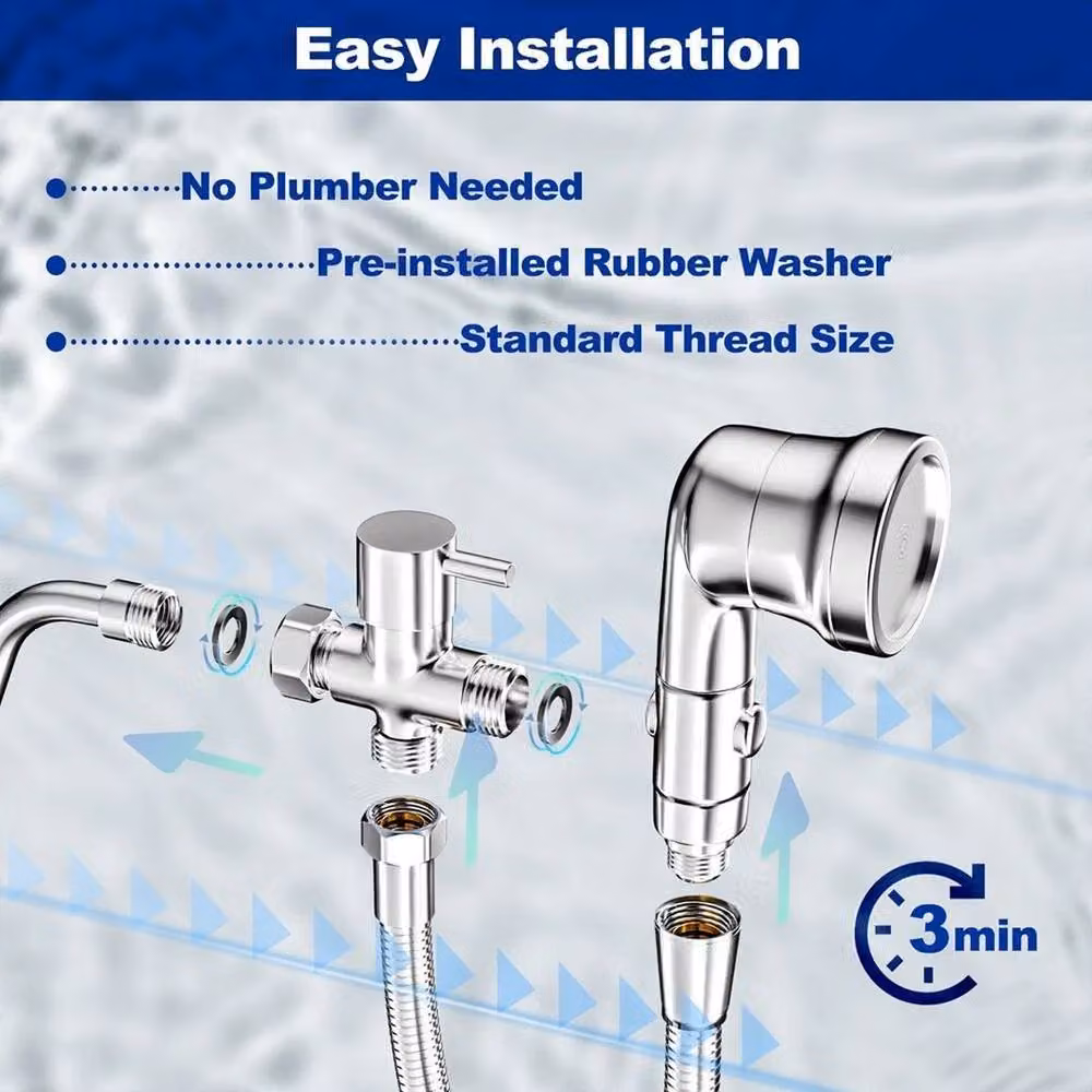 KORVIXA Hand Held Shower Head and Hose Set in Silver and Chrome Stainless Steel – 2