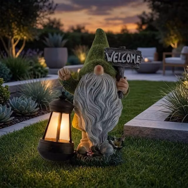 Garden Greatness Welcome Gonk with Solar Lantern, Multicolour