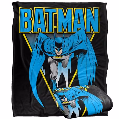 Warner Bros. Batman Leaping Over Gotham Super Soft Silky Touch Fleece Throw Blanket, Multicolour, W: 152 cm, D: 127 cm – 1