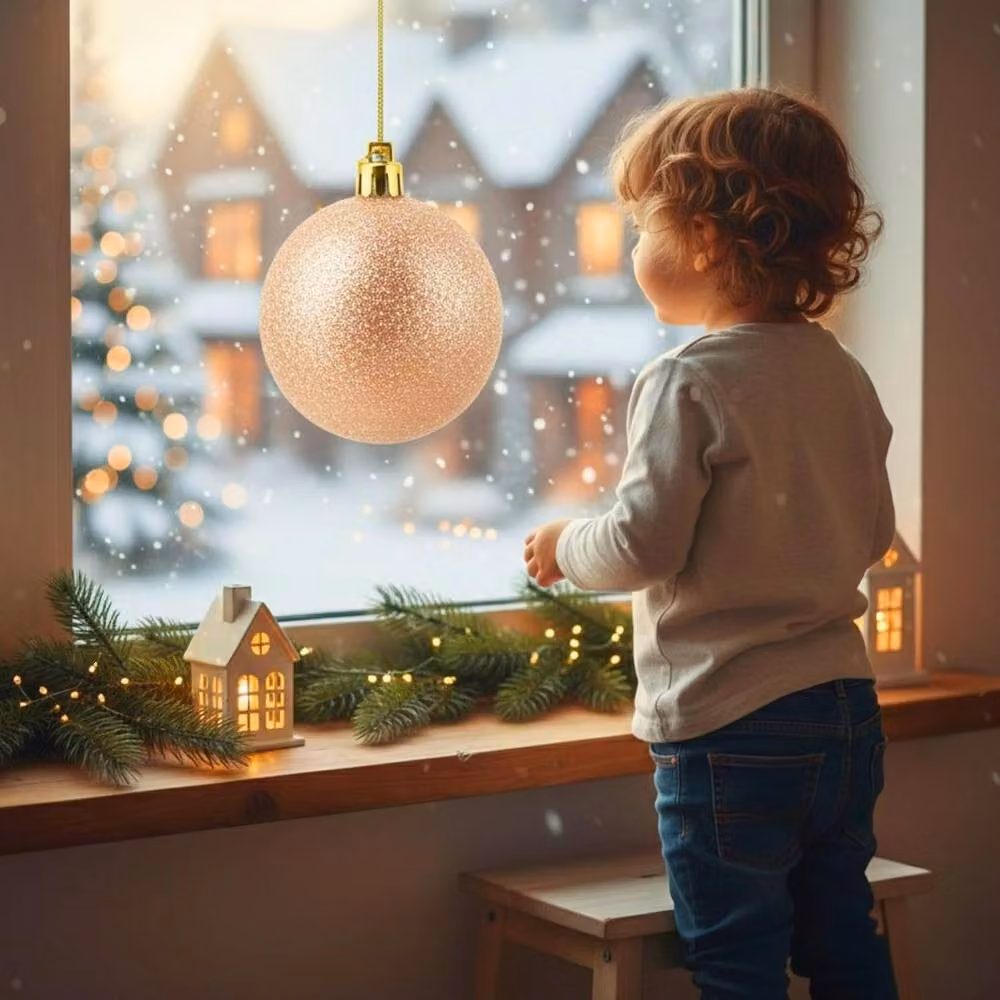 Shatchi 25cm Round Glitter Christmas Bauble in Champagne Gold – 7