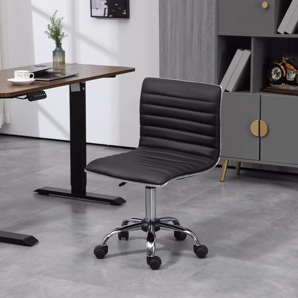 ERGOVEXA Armless Mid-back Task Chair in Black Faux Leather – 4