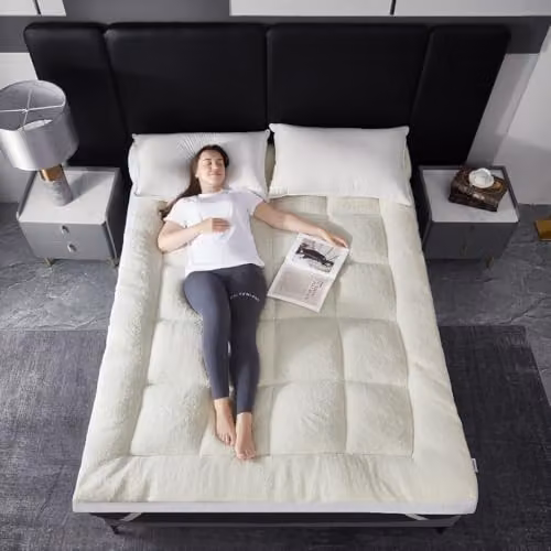 Ezysleep All Seasons Sherpa Microfibre Mattress Topper in White, W/D/H: 180 x 200 x 10 cm – 6