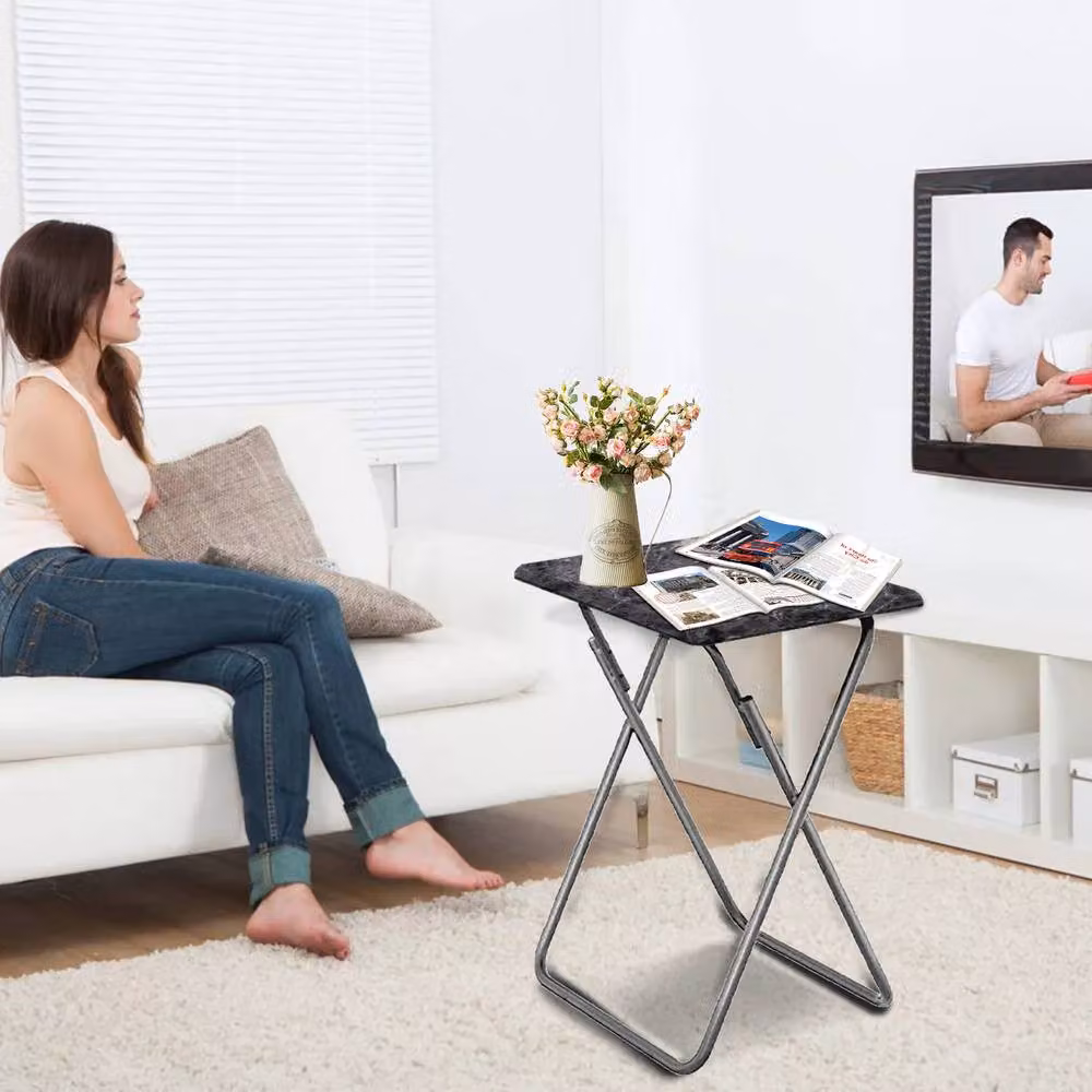 Huhote Folding Coffee Table and Side Table in Jet Black, W: 38.1 cm, D: 47.75 cm, H: 66.04 cm – 4