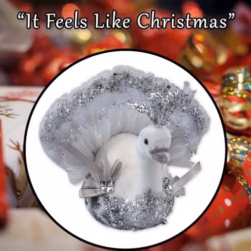 VFM e-Store Christmas Velvet Turkey Tabletop Decoration, Grey and White, W: 13 cm, D: 16 cm – 3