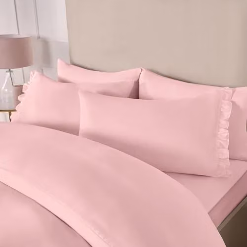 OHS King Size Microfibre Duvet Cover and Pillowcase Set with Frill Edge in Pink, W/D/H: 180 x 200 cm
