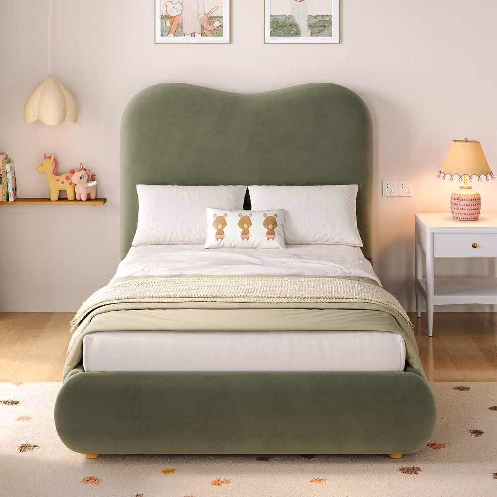 ModernLuxe Kids Single Ottoman Bed with Hydraulic Storage and Headboard in Green Velvet Fabric, W/D/H: 90 x 190 cm – 4