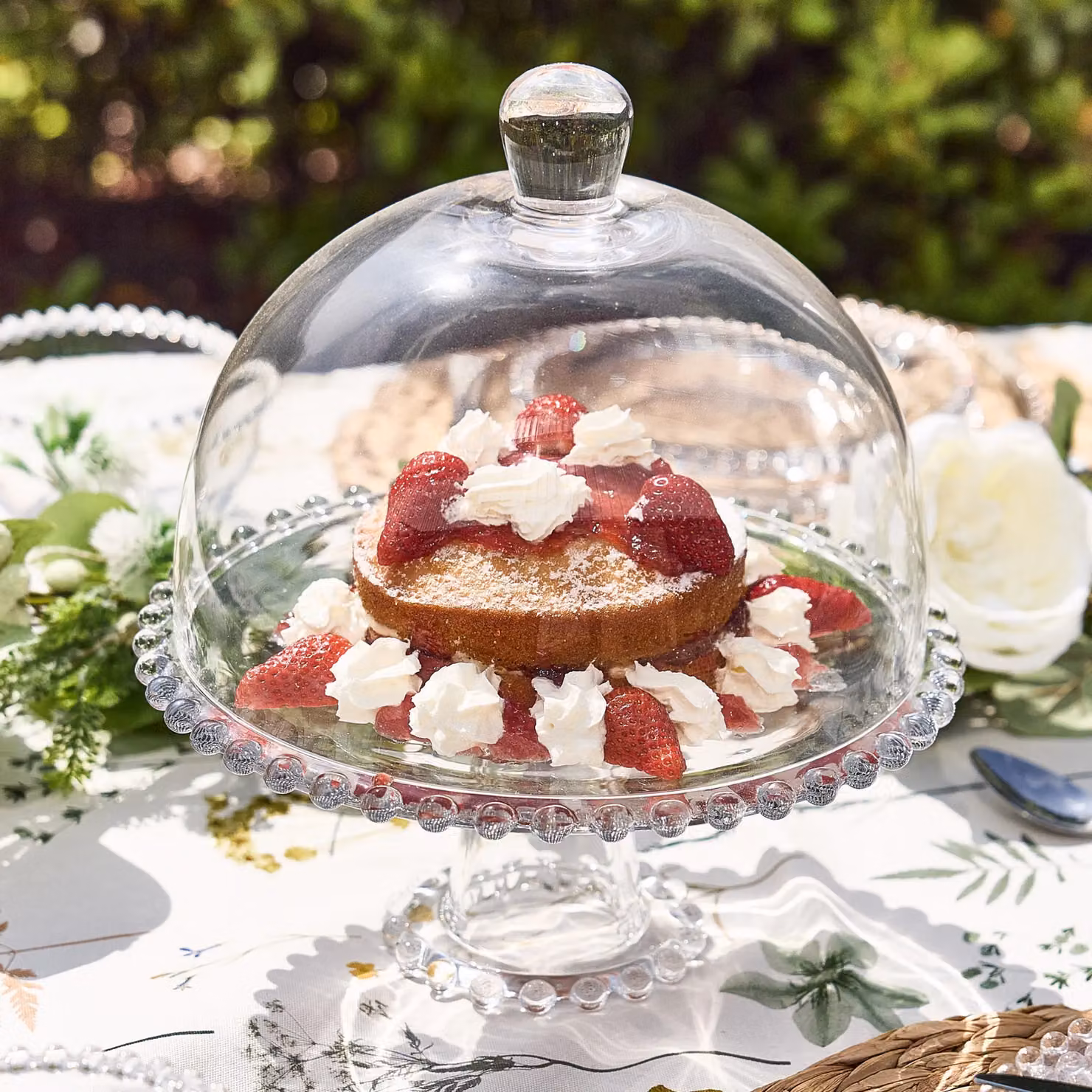 Dibor Bella Perle Glass Beaded Cake Stand with Dome in Clear – 3
