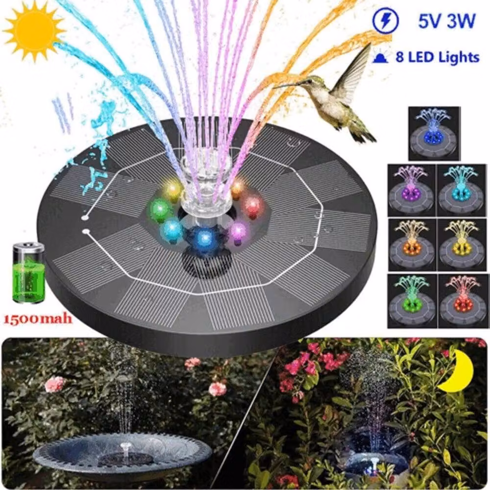 FLAVORA Floating Solar Fountain Pump with RGB LED for Pools, Bird Baths and Ponds, Black – 5