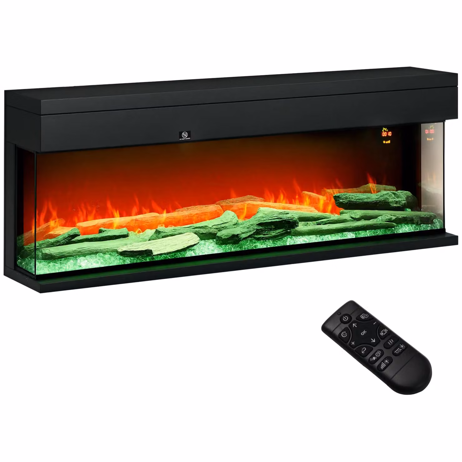 HOMCOM 127cm 3-Sided Electric Fireplace, Black, Wall Mounted or Recessed – 2