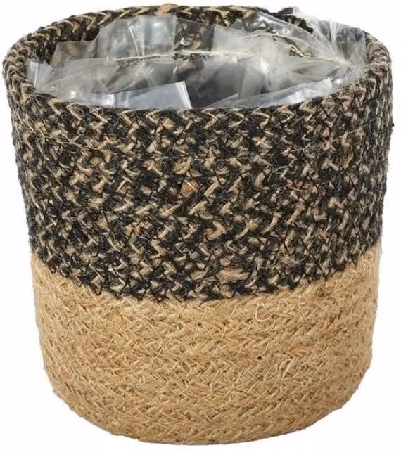 KDMD Black and Natural Jute Basket 3 Pack, W/D/H: 12 x 12 x 12 cm