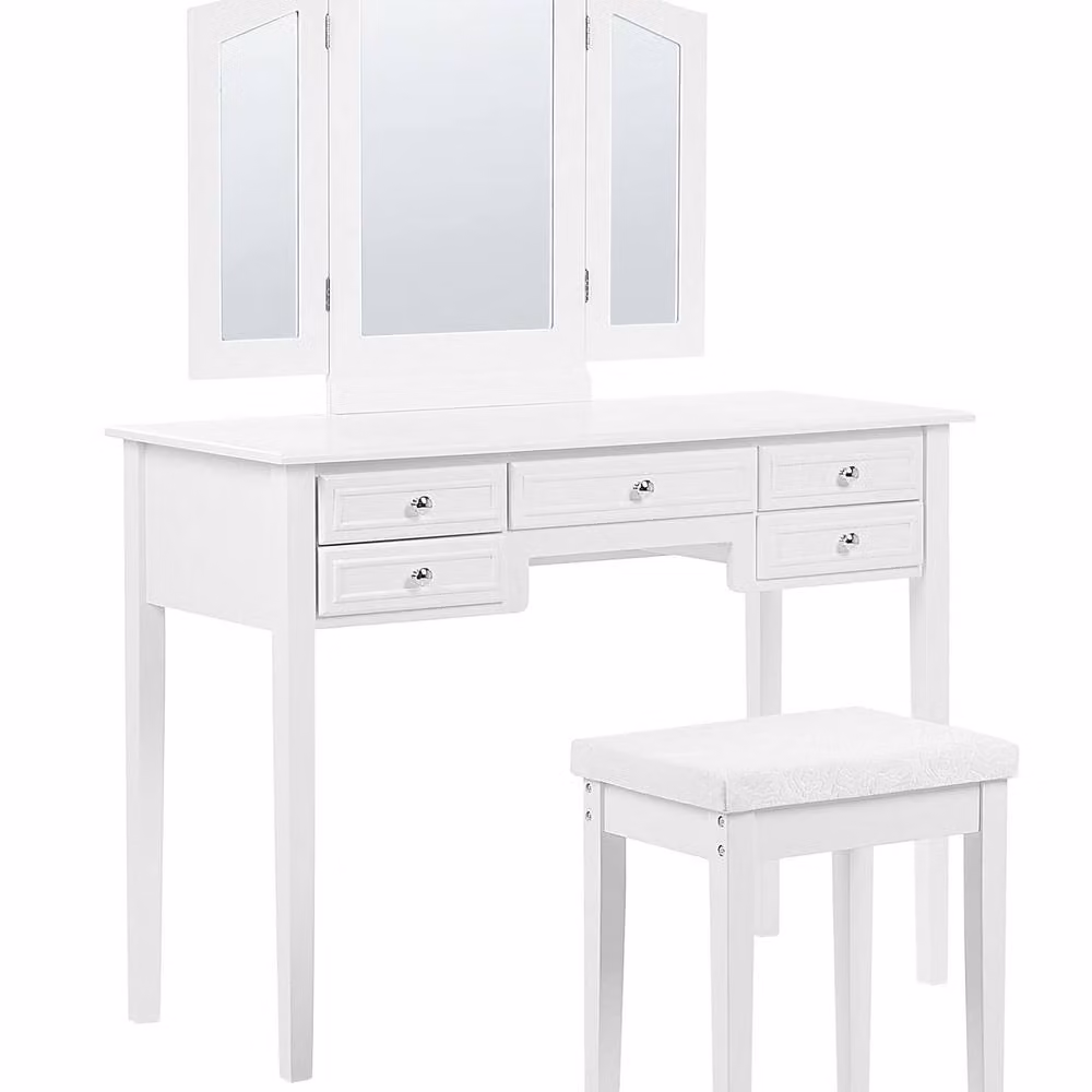 Wyld and Coco White MDF Dressing Table with 2-Wing Mirror and Stool, W/D/H: 95 x 45 x 144 cm – 2