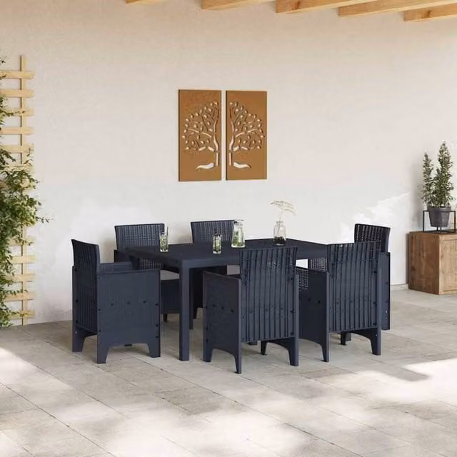 Berkfield Home Modern 7 Piece Anthracite Poly Rattan Garden Dining Set with Cushions