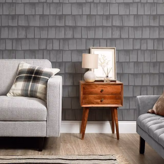 I Love Wallpaper Colorado Charcoal Wood Tile Wallpaper in Charcoal Grey, Width: 33 cm