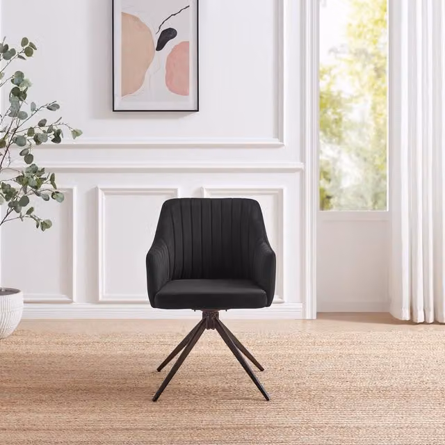 FurnitureboxUK Calla Velvet Swivel Chairs in Black (Set of 2)