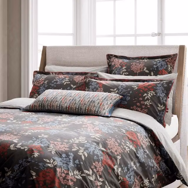 Bedeck of Belfast Lucine Super Kingsize Reversible Cotton Percale Duvet Cover and Pillowcase Set, Grey Floral – 1