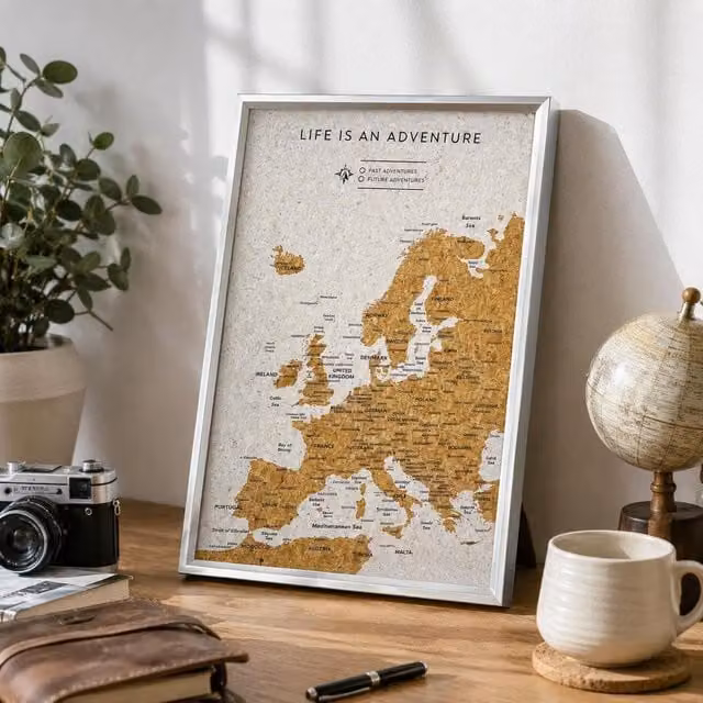 Splosh Silver Travel Map Wall Poster W/H: 45.0 x 30.5 cm