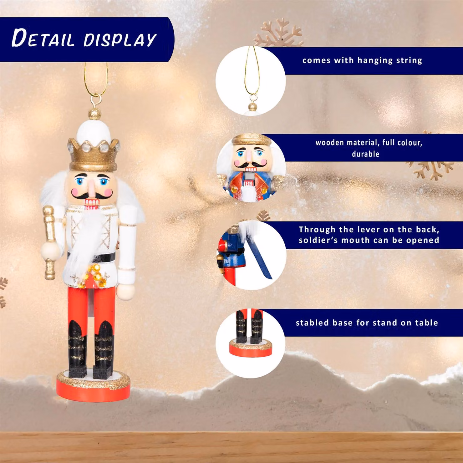 Shatchi Set of 4 Multicolour Vintage Wooden Nutcracker Figures, Height: 13 cm – 3