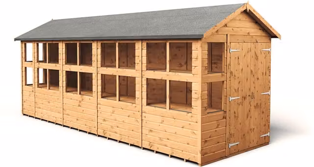 Empire Sheds Empire 6x18 Apex Potting Shed with Double Doors and Windows in Brown