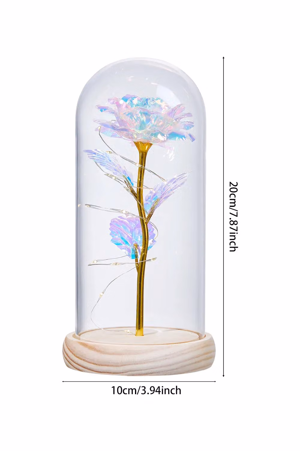 Living and Home Eternal Rose Flower in Glass Dome with Wooden Base and Multicolour LED Lighting – 3