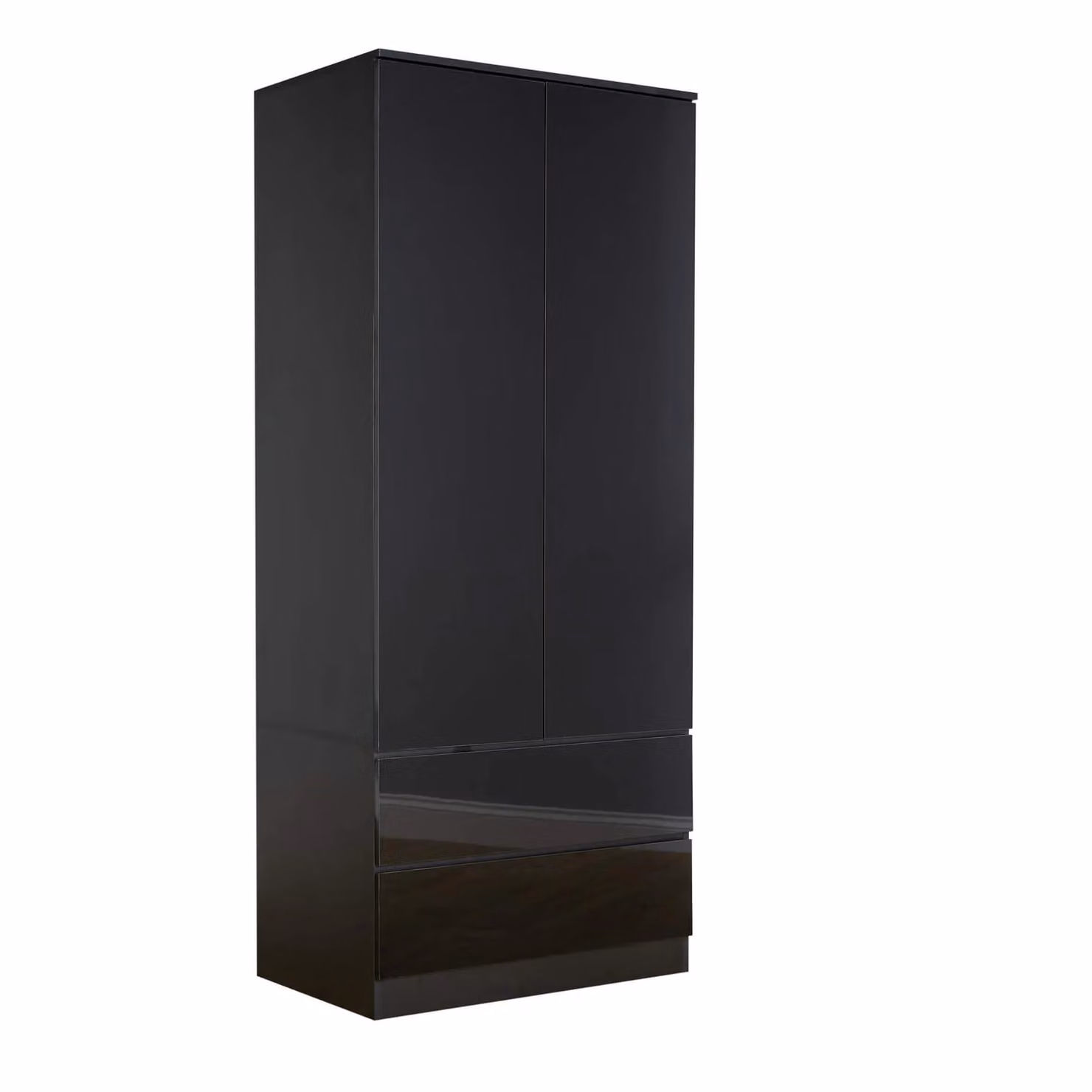 Home Source Modern Glossy 2 Door 2 Drawer Wardrobe in Black, Grey and White, H 180 x W 75 x D 50 cm – 3