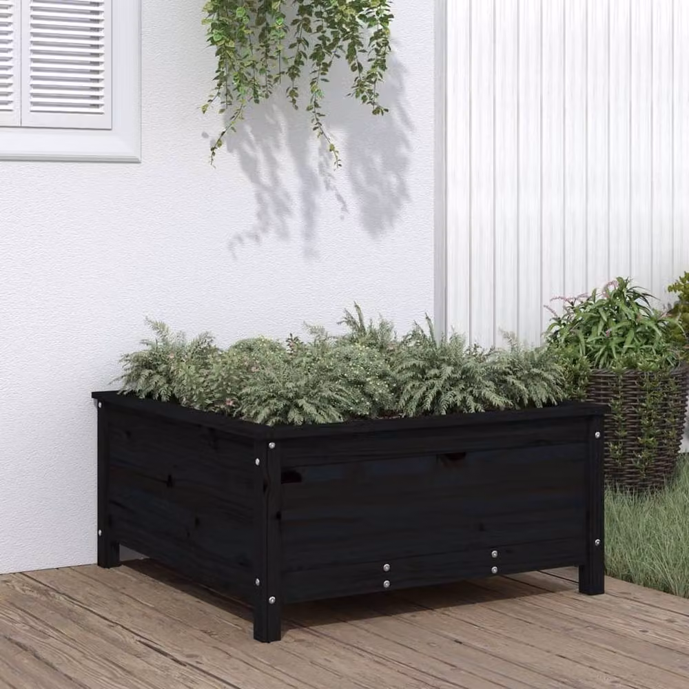 Berkfield Home Beautiful Garden Planter Tub in Black Solid Wood, W: 82.5 cm, D: 82.5 cm, H: 39 cm – 2