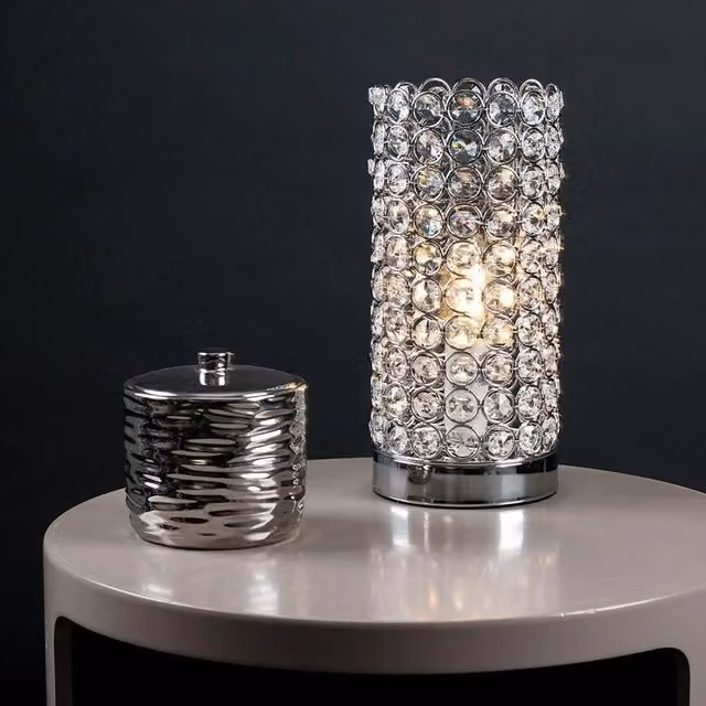 SPETLEK Dimmable K9 Crystal Glass Table Lamp with LED Bulb in Transparent and Chrome – 1