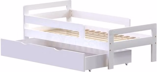FORGEVIO White Solid Wood Toddler Bed Frame, Cot Size, W/D/H: 120 x 60 cm – 1