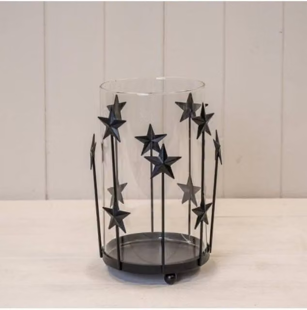 KDMD Large Black Metal Star Candle Holder with Glass Insert