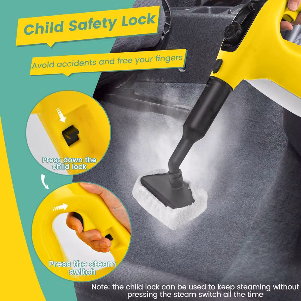 Costway Handheld Multi-Surface Steam Cleaner with Safety Lock, Yellow – 3