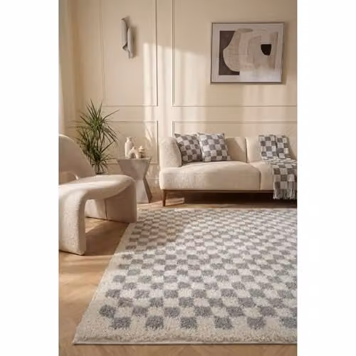 THE RUGS Moodi Grey Checkerboard Patterned Shaggy Area Rug, W: 80 cm, L: 300 cm – 2