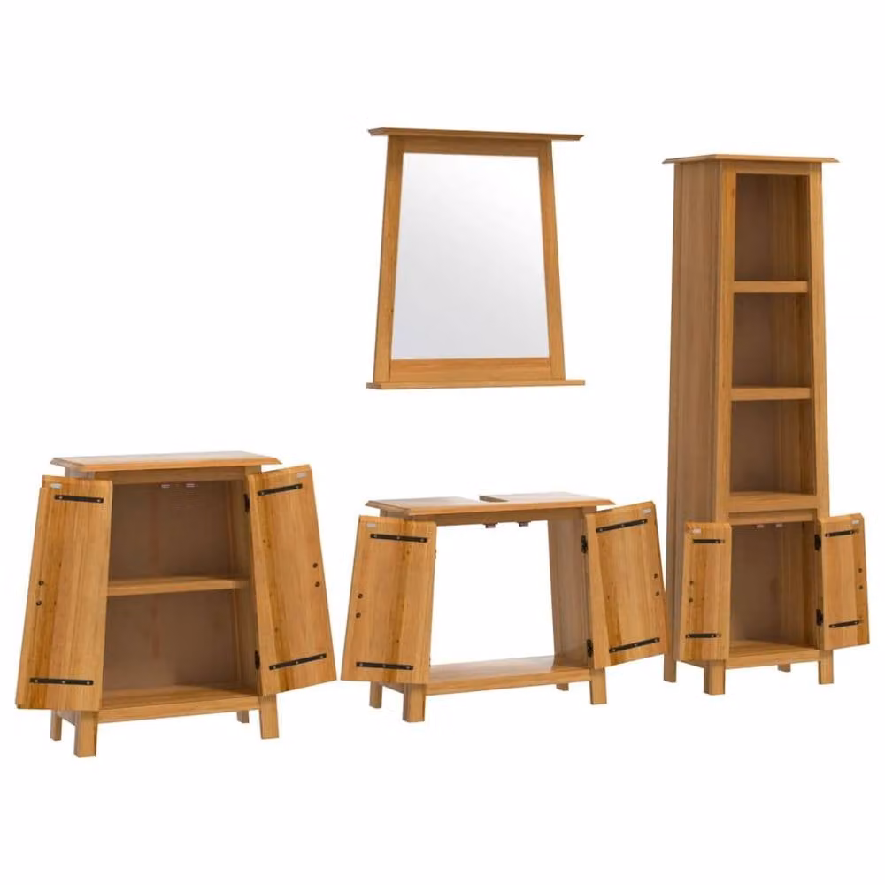Berkfield Home Beautiful 4 Piece Solid Wood Pine Bathroom Furniture Set in Brown – 3