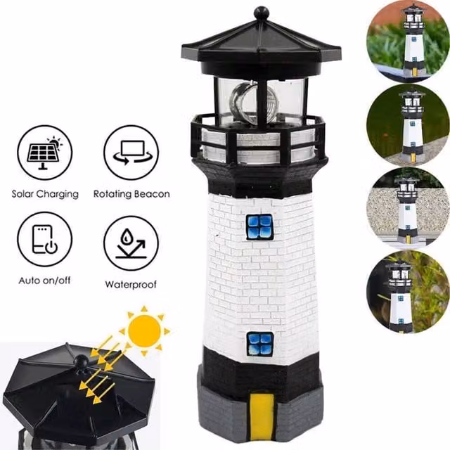 KORVIXA Solar Powered Lighthouse Garden Light, Black, Height: 100 cm – 1