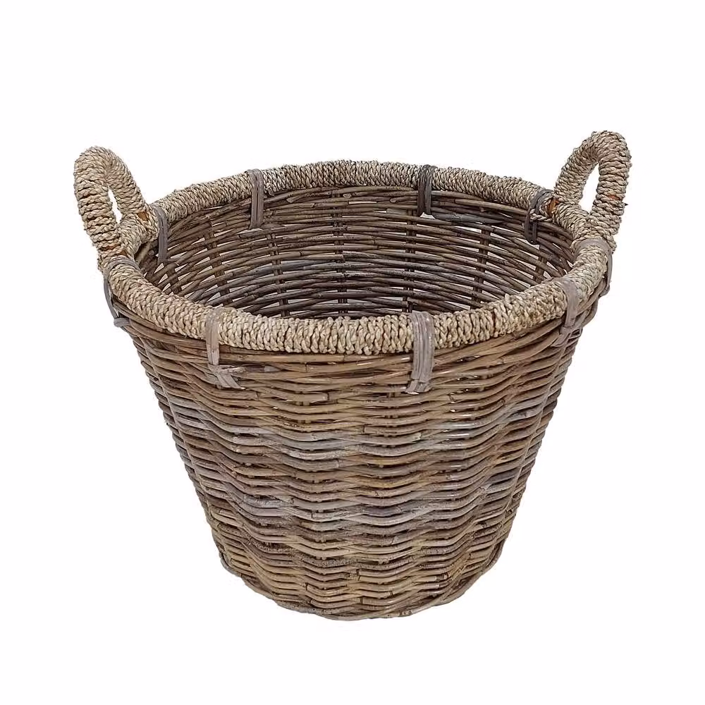 Dibor Traditional Natural Rattan and Seagrass Log Basket in Brown and Beige, H: 41 cm, W: 53 cm – 2