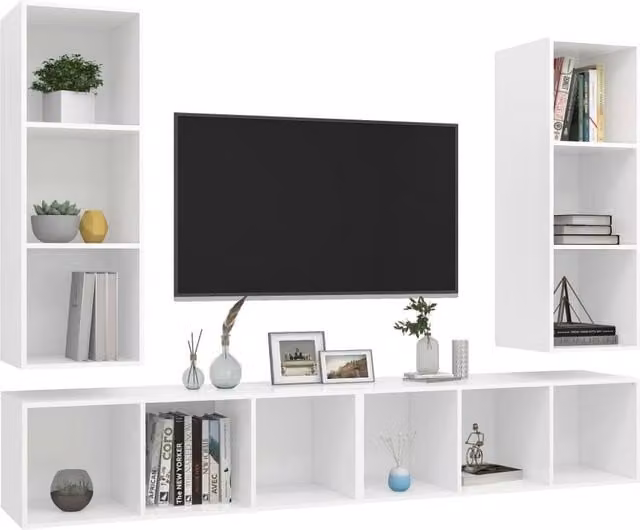 Berkfield Home Practical Wall-mounted TV Cabinets, 4 Piece Set in White Matt Engineered Wood