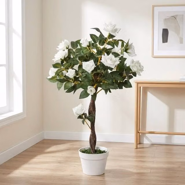 STILVORA Artificial Multicolour Rose Tree in White Concrete Pot, Height: 90 cm – 1