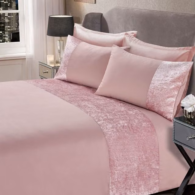 Sienna Pink Crushed Velvet Duvet Cover and Pillowcase Set, Single