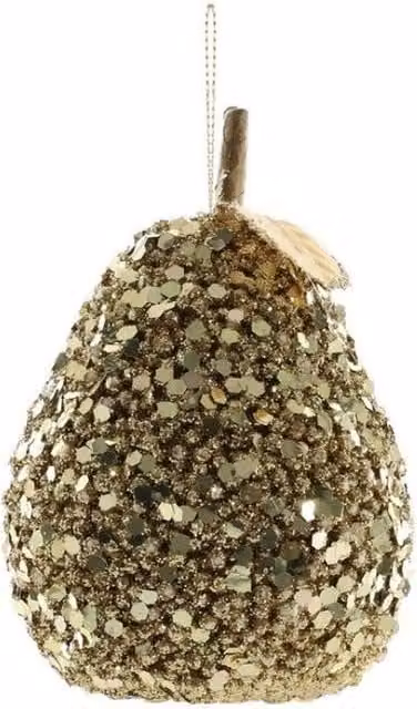 KDMD Gold Glittered Hanging Pear Christmas Pendants, 6 Pack, Diameter: 80 mm