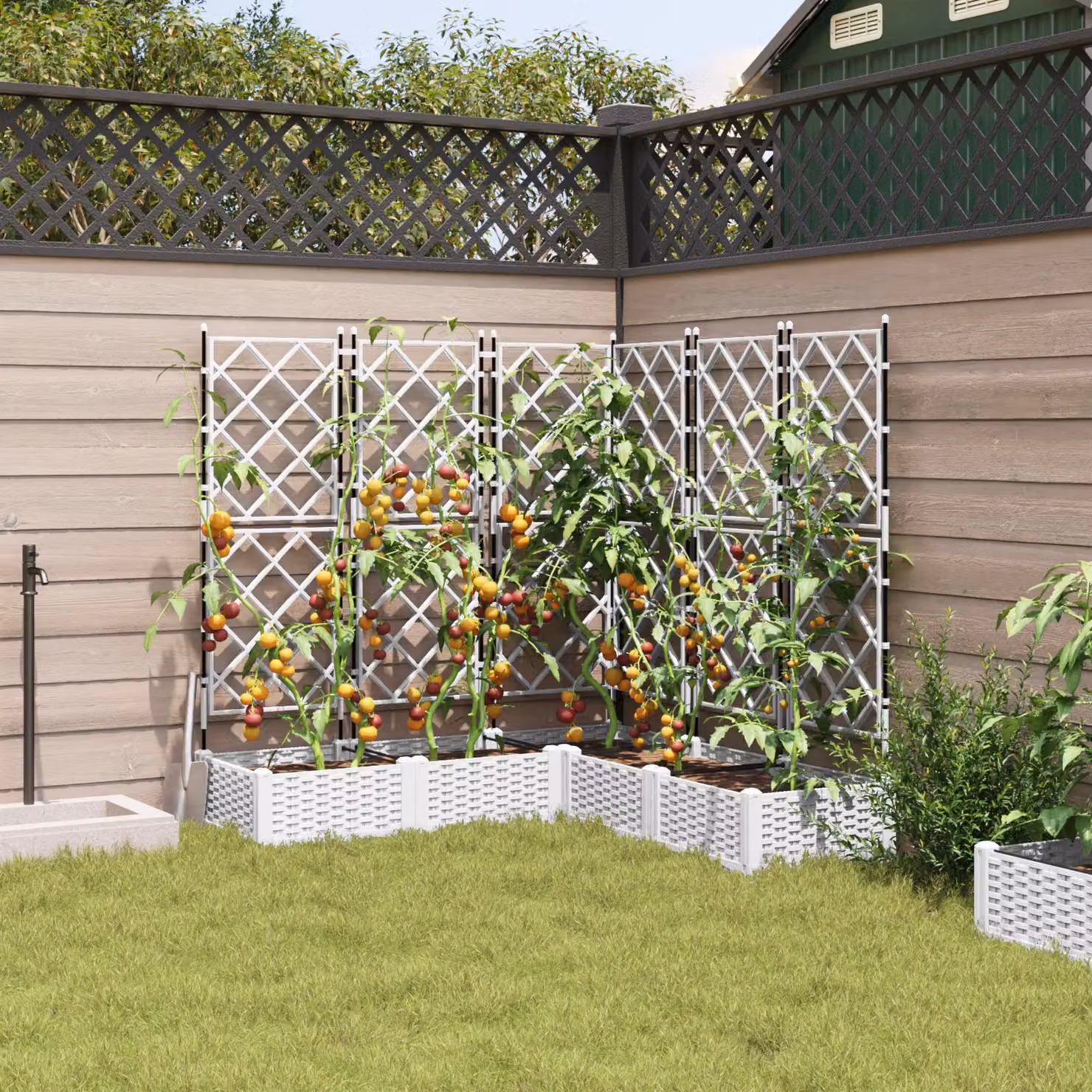Berkfield Home Garden Planter with Trellis, 5 Piece Set, White, W/D/H: 120 x 120 x 125.5 cm – 3