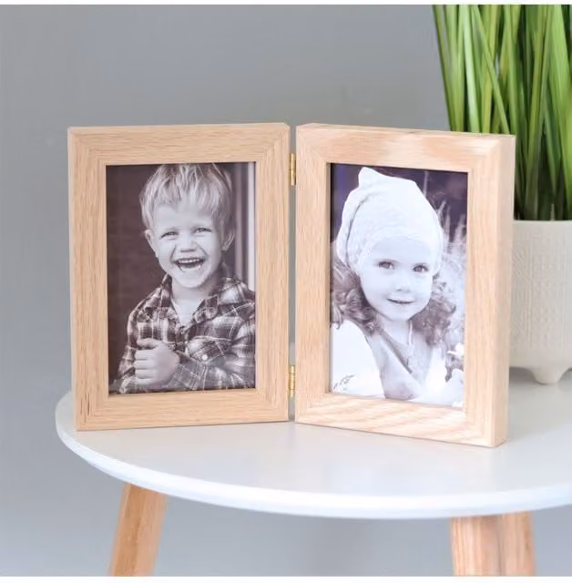 MijMoj Design Modern Rectangular Wooden Double Photo Frame in Brown, 10 x 15 cm – 1