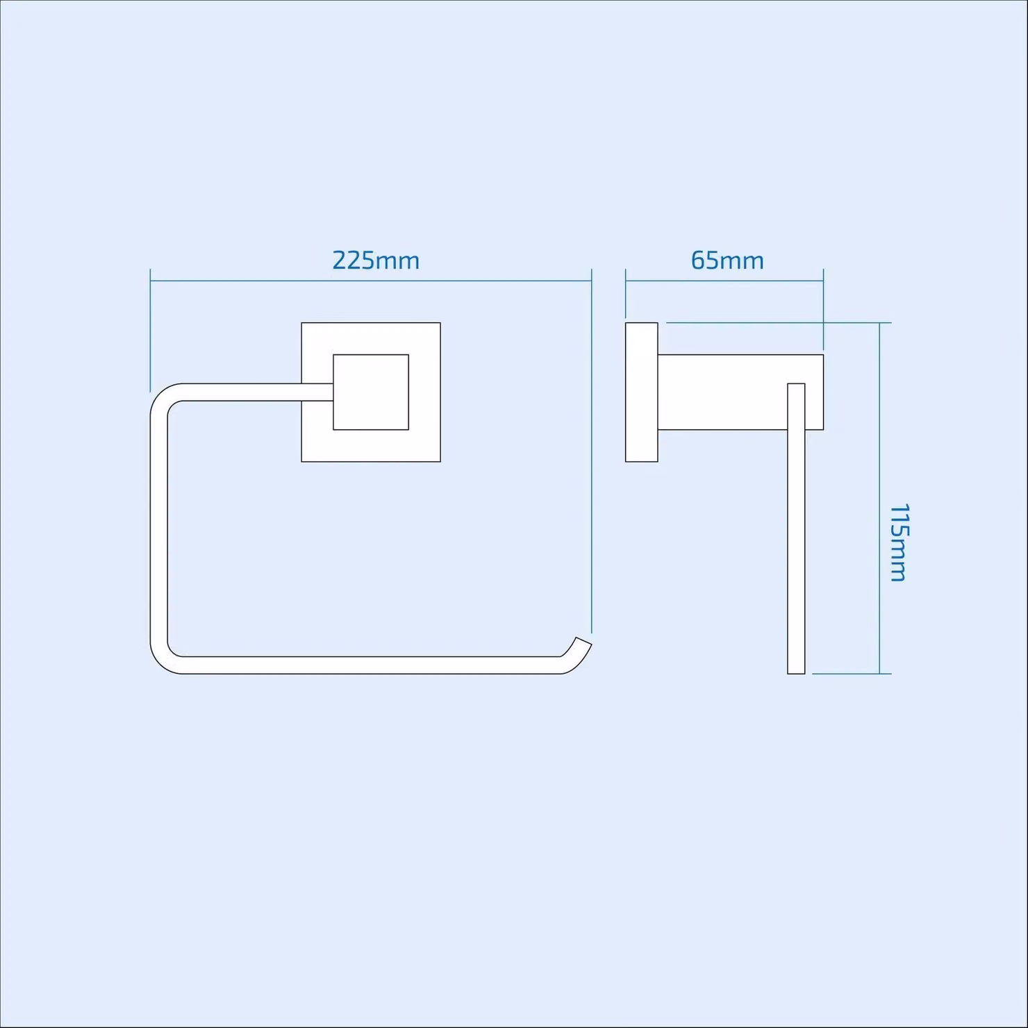Nes Home Modern Square Matte Black Metal Wall Mounted Towel Holder Rail, W: 22.5 cm, D: 11.5 cm, H: 1.0 cm – 2