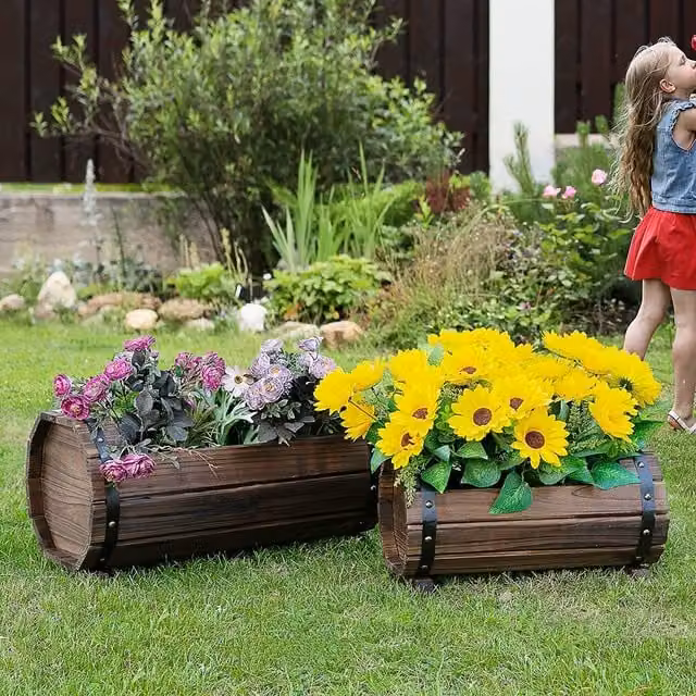 Outsunny Set of 2 Wooden Flower Planter Boxes, Brown – 1