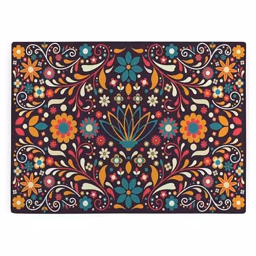 Purely Home Mexican Floral Rectangular Glass Worktop Protector in Multicolour and Purple with Non-Slip Feet, W: 39 cm, D: 28.5 cm