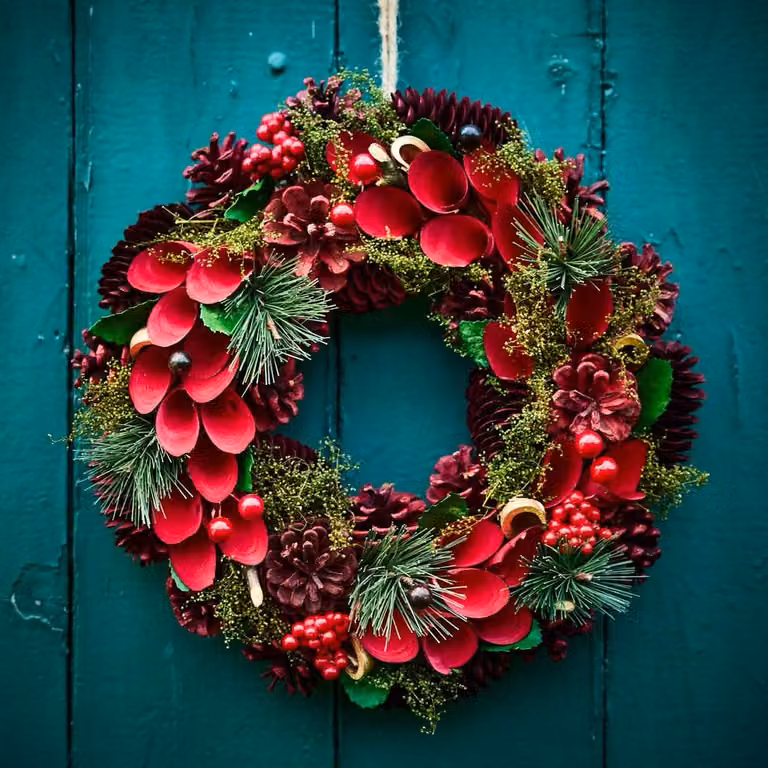 Dibor Red Cluster Berries Christmas Wreath with Star Wreath Hanger, Diameter: 30 cm