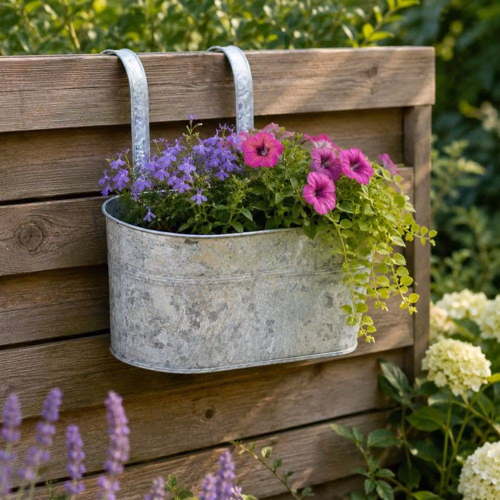Marco Paul Silver Galvanised Steel Hanging Planter for Fences and Balconies, Diameter: 30.48 cm – 3
