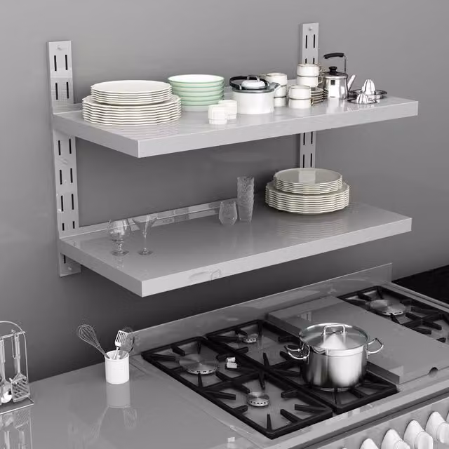 Berkfield Home 2-Tier Floating Wall Shelf in Grey Metal, W: 100 cm, D: 30 cm – 1