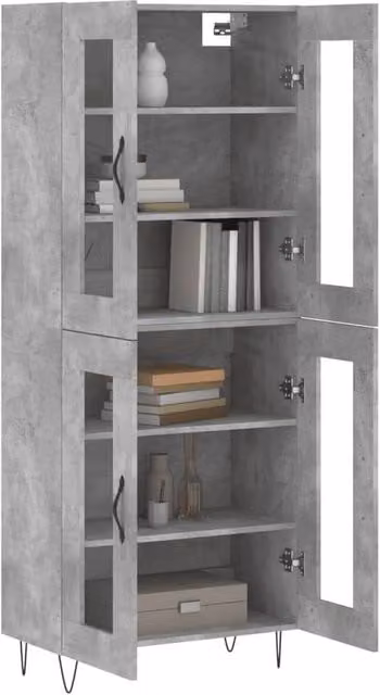 Berkfield Home Industrial Highboard in Concrete Grey with Glass Doors, W/D/H: 69.5 x 34 x 180 cm
