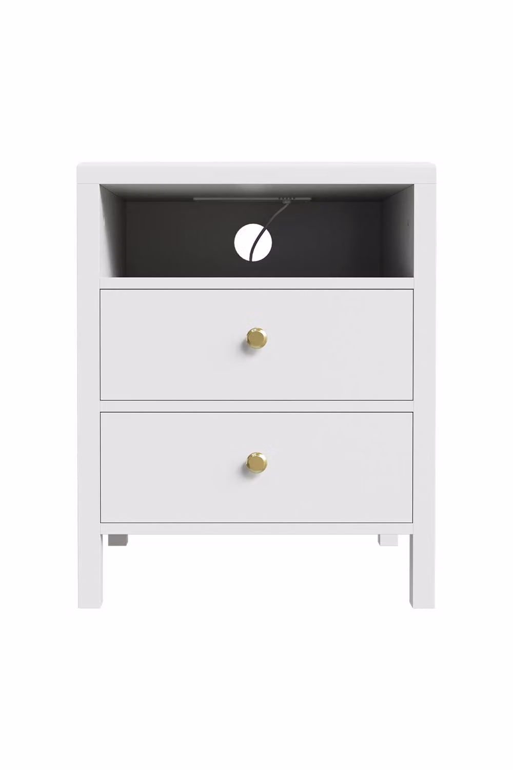 Living and Home Set of 2 White Bedside Tables with Charging Station and Drawers – 2