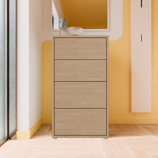 Elegancia Oak Alice Springs Tall 4 Drawer Chest with Push-Open Drawers in Light Grey