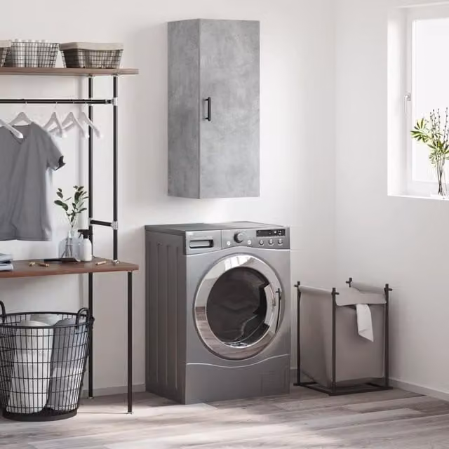 Berkfield Home Wall Mounted Cabinet in Concrete Grey, W/D/H: 34.5 x 34 x 90 cm